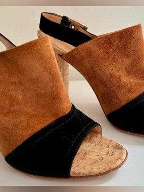 Gianvito Rossi Cognac Black Suede Open Toe